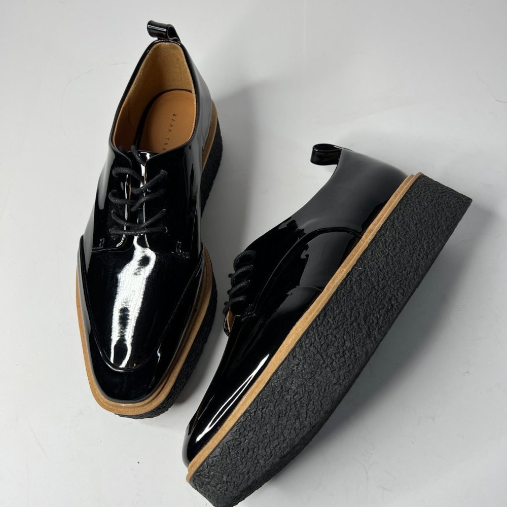 Zara Black Patent Leather Platform Shoes